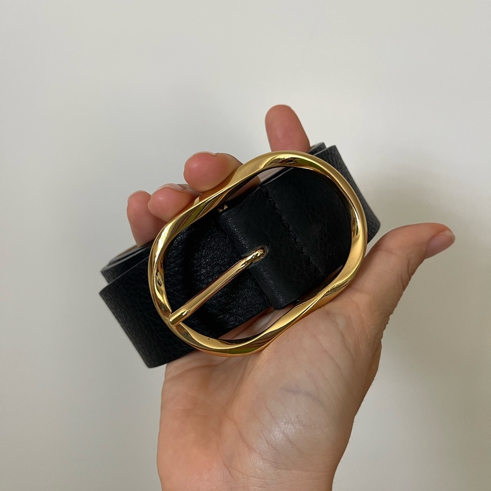 Black Leather Gold Buckle Belt